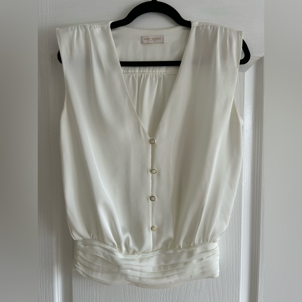 Ramy Brook White Sleeveless V-Neck Button Front Dress